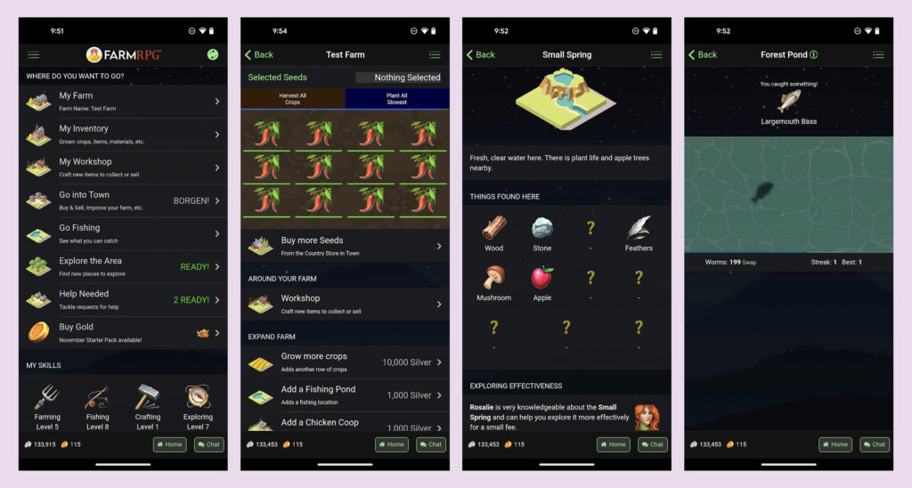 Screenshots of Farm RPG.