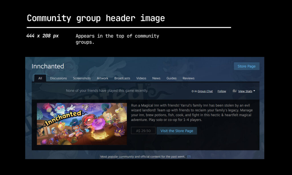 Sample Community group header image on Steam.