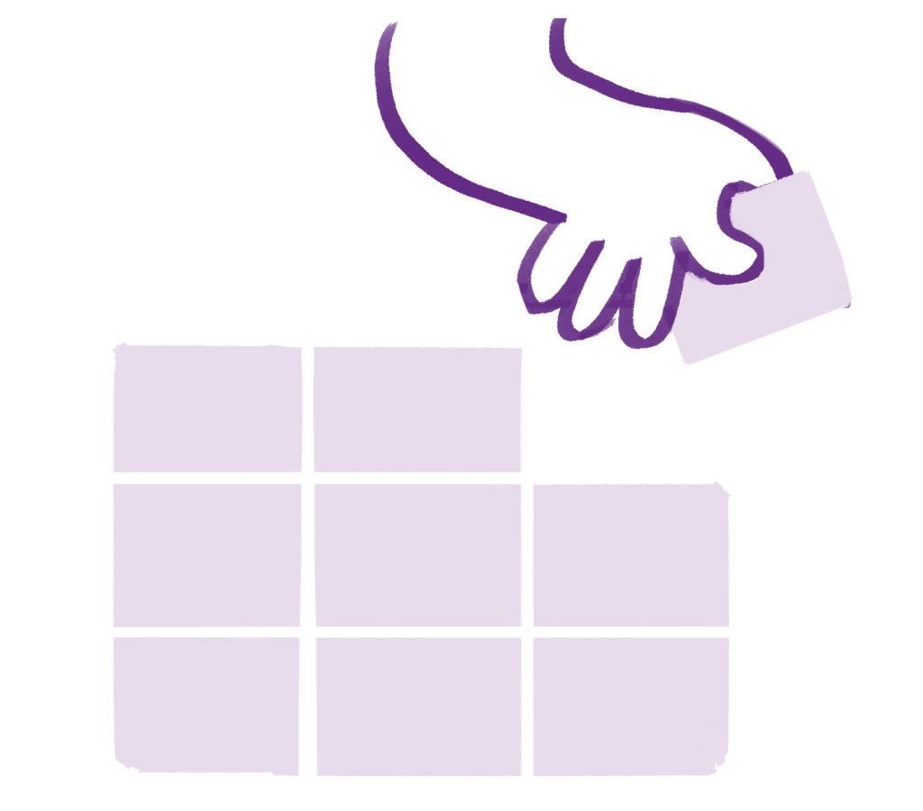 An illustration of a hand picking up a rectangle from one corner of a larger rectangle.