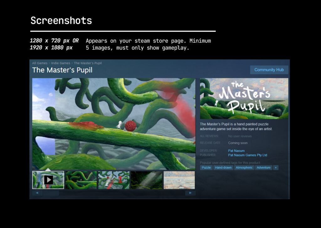 sample of screenshots on the steam store page.